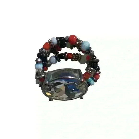 Three Strand Beaded Stretch Ring. - Picture 2 of 2